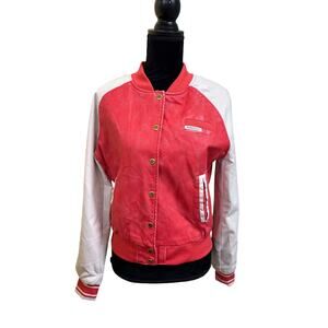 Members Only Faux Leather Varsity Jacket Button Up Red & White Women's size M